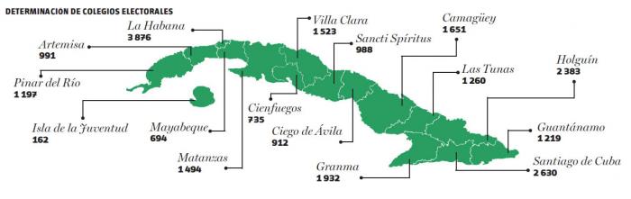 Distribución de los colegios electorales en toda Cuba