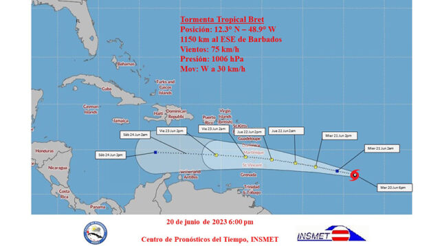 Tormenta tropical Bret se fortalece ligeramente