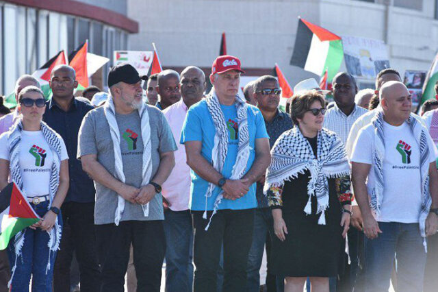 Acompañan Díaz-Canel y Marrero Cruz marcha solidaria en Cuba por Palestina